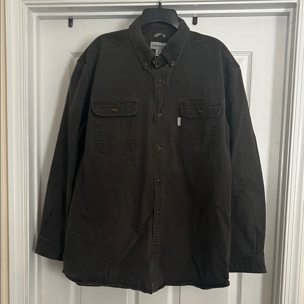 Dark Green Button-Front Work Shirt